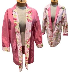 Vintage Crazy Horse Womens Reversible Pea Coat Floral Pink Size M/L 90s